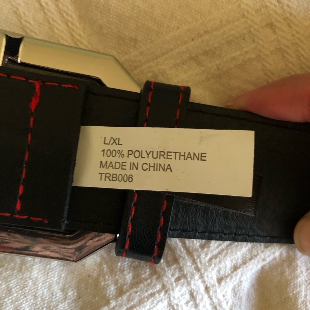 True Religion Black Leather Belt with Red stitching men’s L-XL - Picture 4 of 9
